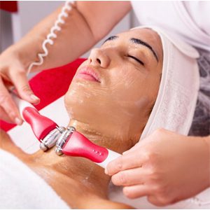 Woman having an anti-ageing Guinot facial.